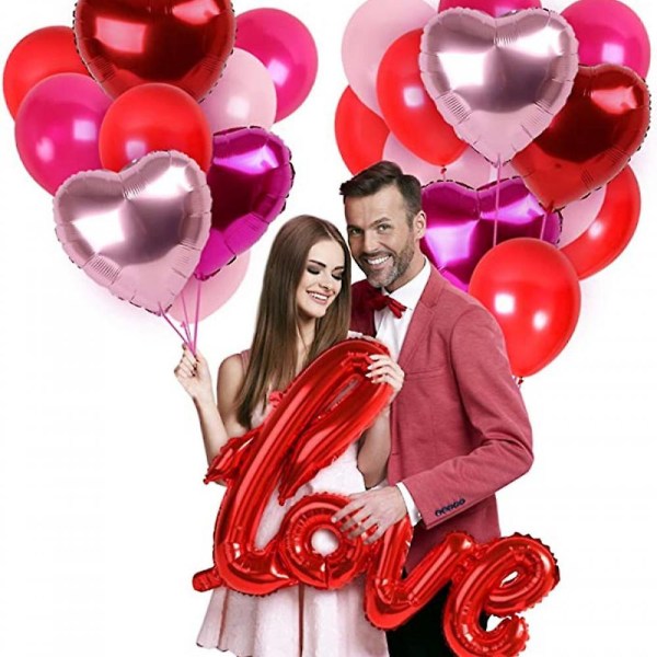 Stort set med kärleksballonger, 40-tums foliebokstäverballonger med återanvändbart miljövänligt material för bröllopsdagsdekorationer (silver)