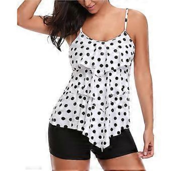 Tankinier for kvinner, lagdelt volang tankini-topp med boyshorts, todelt badedrakt (style1421)