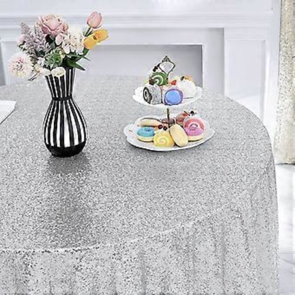 Rund Paljettduk, Glitterduk för Bröllopsdekorationer (120cm Silver)