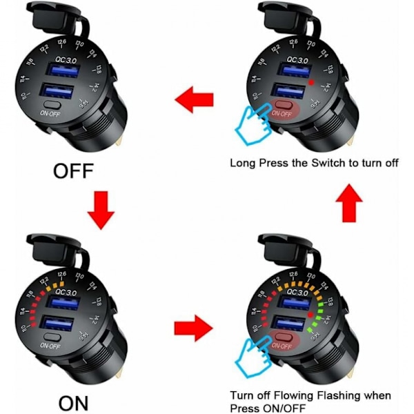 Hurtiglader 3.0 Usb Billader Socket 12v/24v 36w, QC3.0 Dobbel