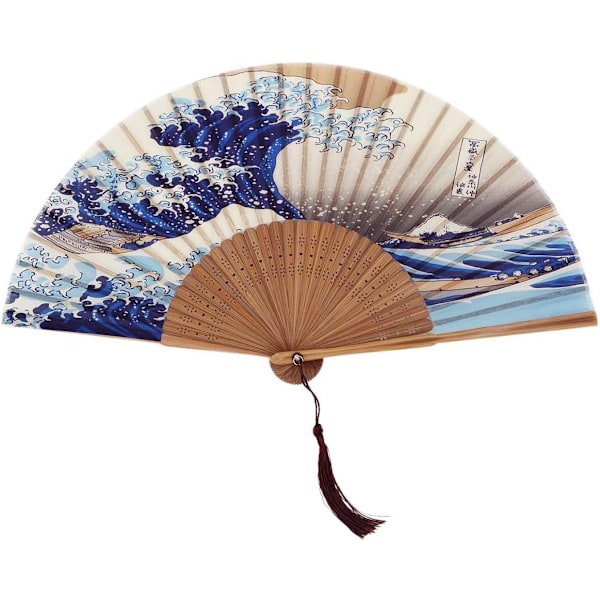Japansk Håndlaget Landskaps Bambus Silke Folding Fan, Vintage Retr