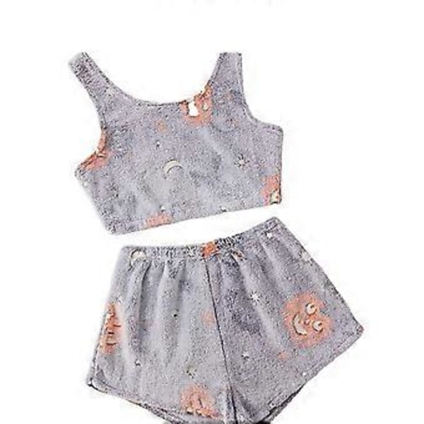 Spooky Vest Pyjamassett i Flanell, Halloween-trykk for kvinner som lyser i mørket, Lysende Pyjamassett (XL Lys grå)