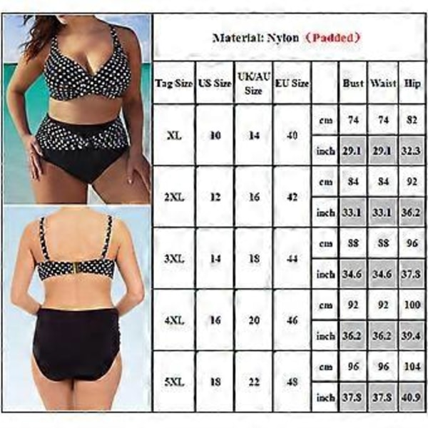 Naisten Pluskokoinen Korkean Vyötärön Bikinin Setti Uimapuvut Push-Up Pehmustetut Rantapuvut Uimapuvut (4XL)