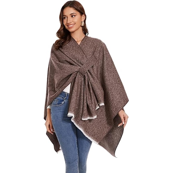 Elegant Damekappe med Åben Front, Blød Poncho, Velegnet til Forår, Efterår og Vinter