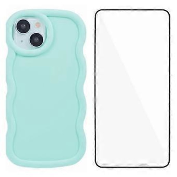 WANLONFENG XL-serien för iPhone 14 Skal Vågkant TPU-skydd med Härdat Glasfilm (Stil E)