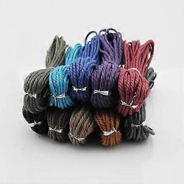 10 Matta Färger 2mm Vaxad Bomullsgarnsnöre Smyckestillverkning Pärlning Hantverk Vaxad Bomullssnöre Tråd för Läderarmband (3-trådig, 90 meter totalt)