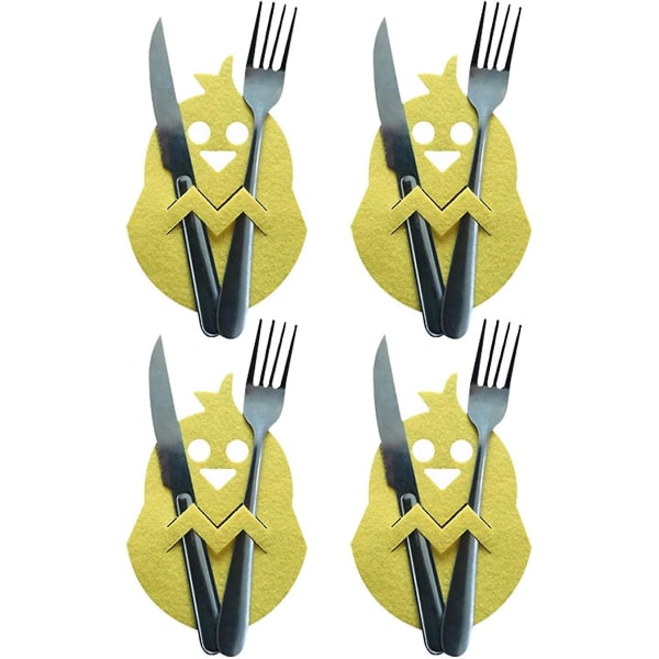 Cutlery Holder Pouch - Easter Cutlery Bag Set - Chick Shape Silverware Tableware Pouch Napkin Holders Forks Bag Set For Easter Dining Table Birthday D