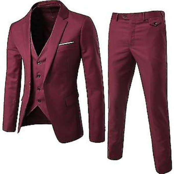 Miesten puku, business casual, 3-osainen puku bleiseri, housut, liivi (XXXL punainen)