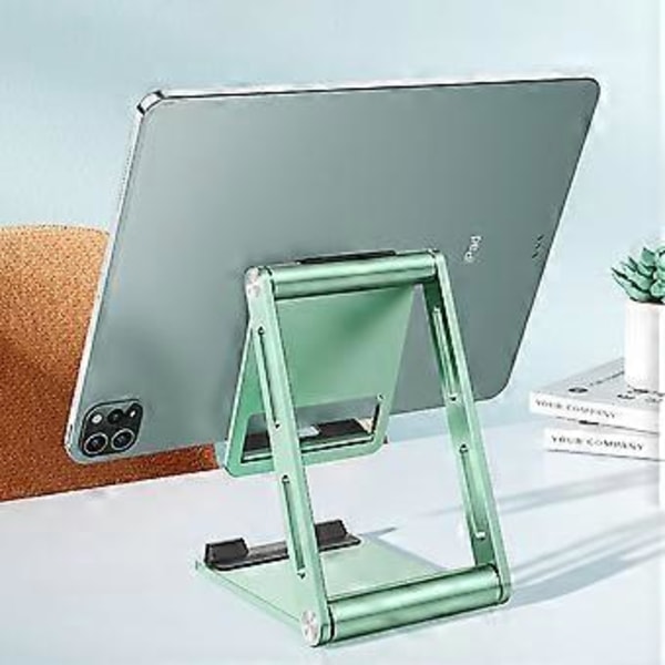 Justerbart og foldbart mobiltelefonstativ til skrivebord, aluminium mobiltelefonstativ med skridsikker base. (grøn)