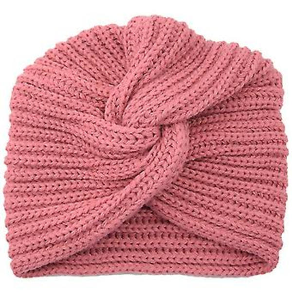 Dametøj Vinter Strikket Turban Kryds Twist Wrap Cap Beanie Pandebånd Hat (Pink)