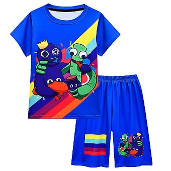 Rainbow Friends Tryck Barn Pojkar Flickor Pyjamas Kortärmad Toppar + Shorts Outfit Set 9-14 År (11-12 År Blå)