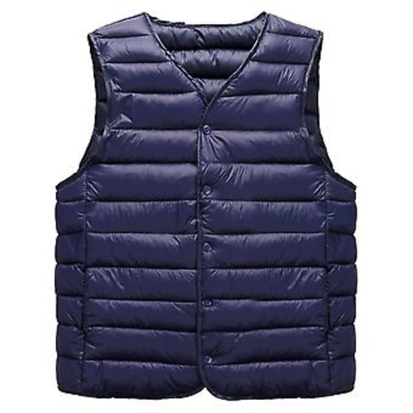 Herrar Vinterväst Jacka V-ringad Vadderad Tjock Enfärgad Ärmlös Enkelknäppt Cardigan Casual Plus Size Varm Vindtät Herr Väst (L Marinblå)