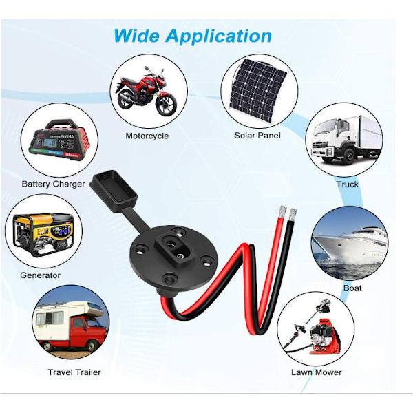 2 st SAE-strömkabel för solenergi SAE-kabel, SAE-kabelladdningsadapteranslutning, inklusive 8 skruvar - (12AWG 30cm)