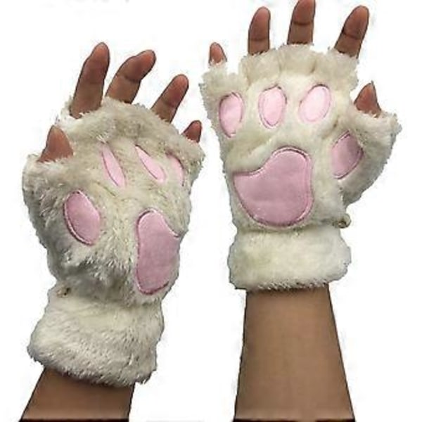 Vinterplushy handskar utan fingrar i kattklo-björntassdesign, 1 par