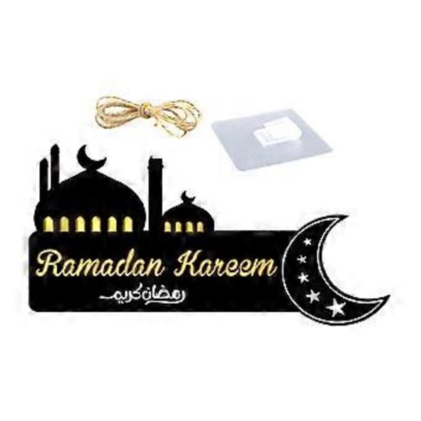 Ramadan Kareem Hængende Træskilt Hoveddør Velkomstskilt Træ Hængende Plade Eid Ramadan Dekoration (Sort)