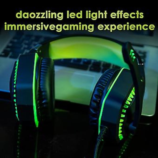 Cool Baggrundsbelyst Over-Ear Headset Ledningsført Spilhovedtelefon til Computer Tablets (Tilføj patchledning Grøn)