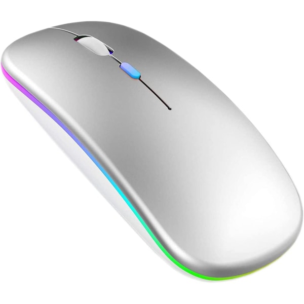 LED trådløs mus, sølv, slank genopladelig trådløs lydløs mus