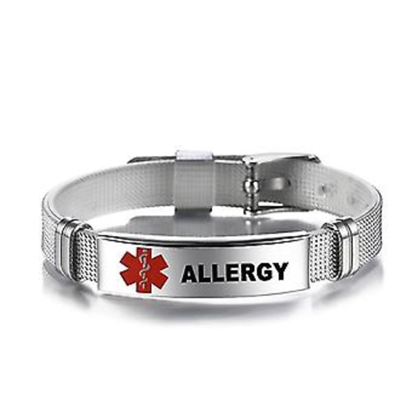 Personligt Medicinskt Varningsarmband Lasergraverat Allergi Rostfritt Stål Mesh Bälte Armband Nödsituation Bangle För Män Kvinnor ( )