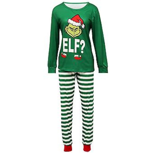 Christmas Grinch Family Matching Pyjamas Pajamas Set Top Striped Pants Outfit Sleepwear Xmas Nightwear For Men Women Unisex Kids Children Baby(L Mom)