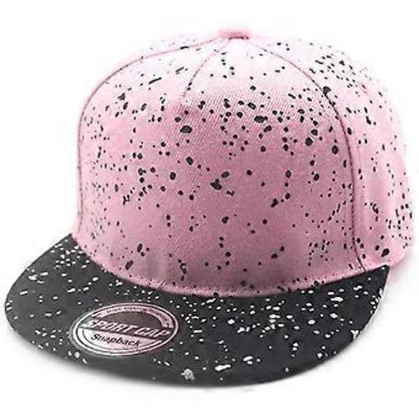 Justerbar Snapback-keps för barn pojkar flickor, Unisex Hip Hop Stänkfärg Baseballkeps Platt Skärm Kepsar (Rosa)
