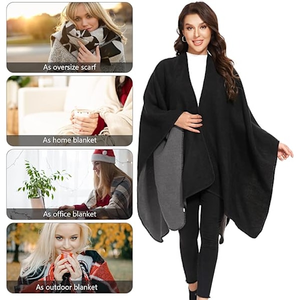 Elegant Sjal med Öppen Framkant, Mjuk Poncho för Kvinnor, Lämplig för Vår, Höst och Vinter