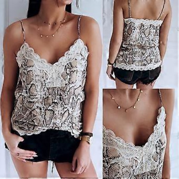 Dame Slange Print V-hals Casual Camisole Topp (2XL)