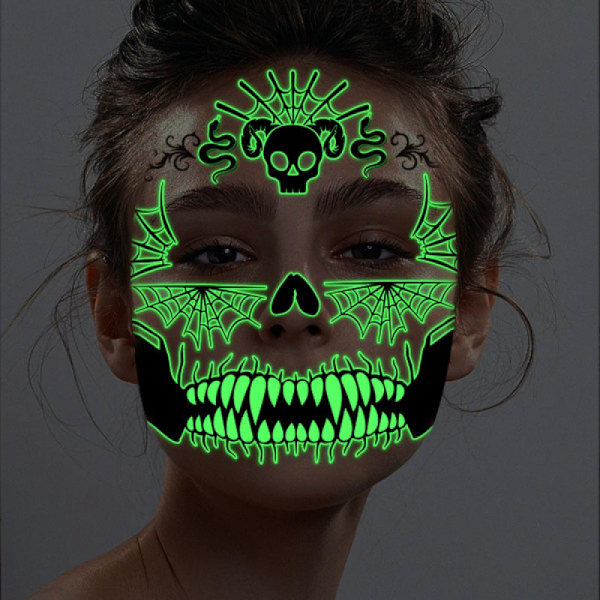 Halloween-kasvojen tarrat, väliaikaiset hehkuvat kasvotarrat, vedensiirto