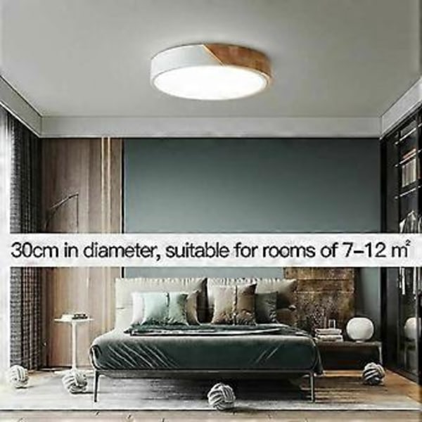 24W LED Plafondlampe i Tre med Fjernkontroll Dimbar Lysstyrke Moderne Tynn Rund Bad Lampe for Hjem Kontor Soverom Stue