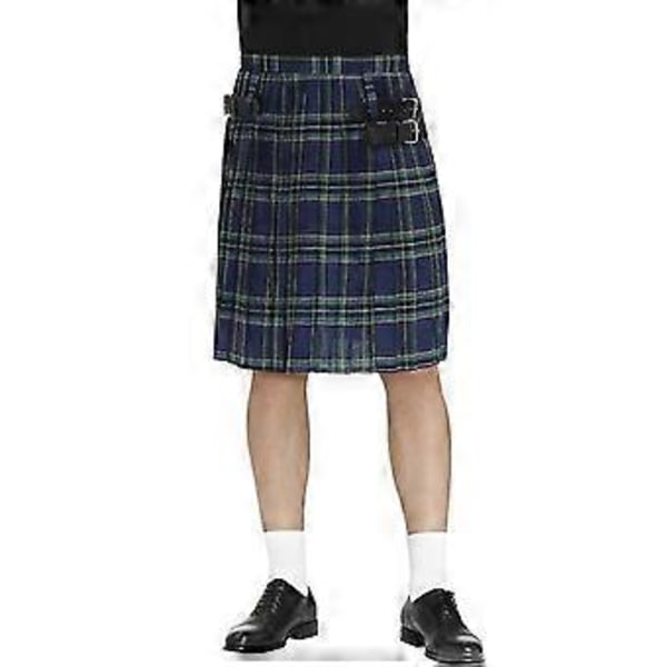 Irländsk Pläd Grön Kilt - Skotsk St Patrick's Grön Plisserad Kostym Tartan Kjol Kilt Kläder För Män Och Kvinnor (M blå)