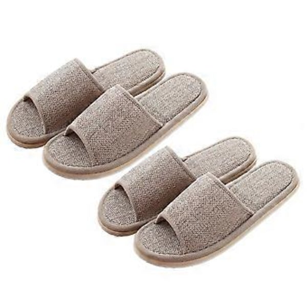 2 Par 29cm Tofflor Sommar Anti EVA Botten Bomullslinne Tofflor för Hotell Hem (Beige)