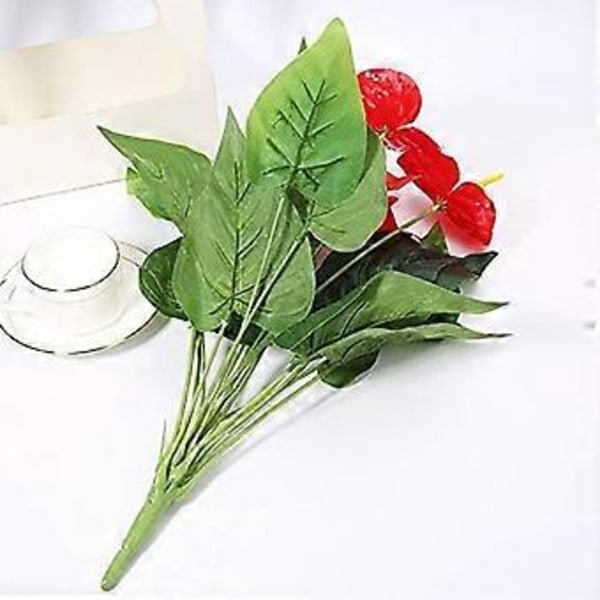 Konstgjorda blommor, Anthurium Röd Sidenväxt, Detaljerat bladverk, Exotisk röd, Inget ljus eller vatten krävs, Perfekt för kontor eller heminredning