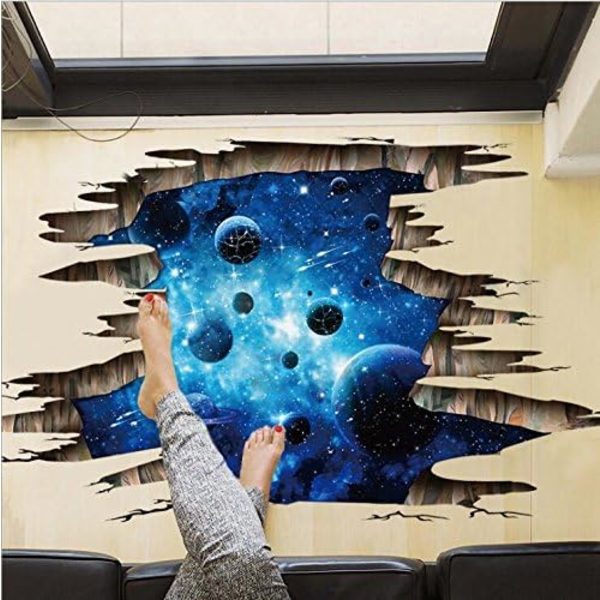 Veggdekor Universe Planet Galaxy 3D Vindu Gulv Klistremerke Tak