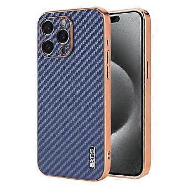 AZNS Til iPhone 14 Pro Max Cover Elektroplettering Kulfibertekstur PU+TPU Telefon Cover (Style B)