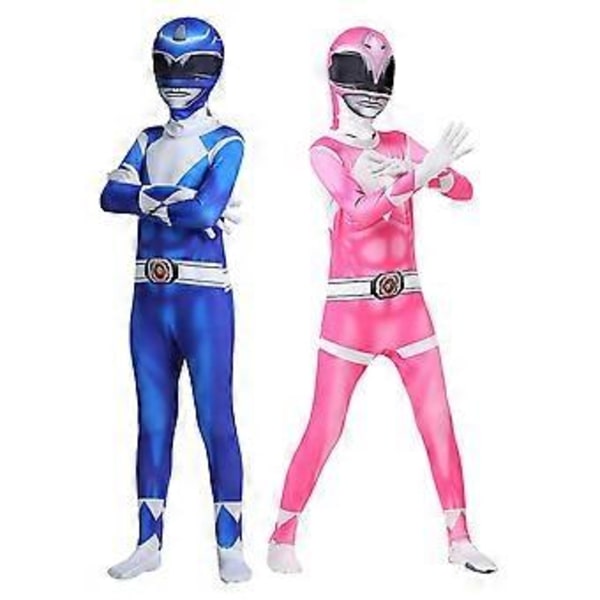 Mighty Morphin Power Rangers Cosplay Kostym Jumpsuit Bodysuit Party Maskerad Set för Män Kvinnor (130 Rosa)