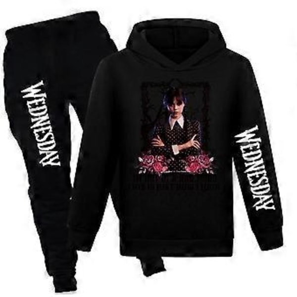 Wednesday Addams Tracksuit Set 7-14 År Barn Långärmad Casual Hoodies Huvtröja Topp Byxor Outfits Aktivkläder (13-14 År Svart)