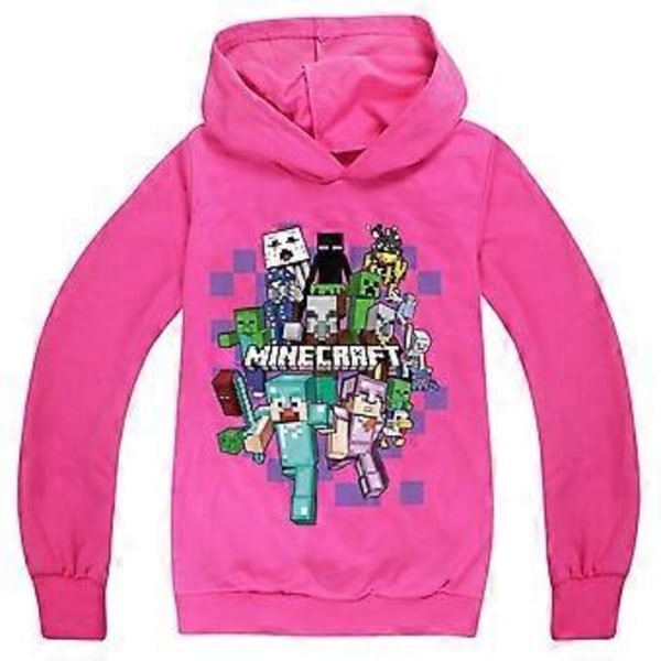 Minecraft Tryckt Hoodie för Barn Pojkar Flickor Casual Långärmad Huvad Tröja 5-12 År (9-10 År Ros Röd)