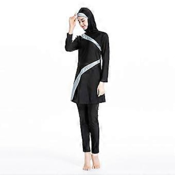 Hög Elastisk Baddräkt för Kvinnor Muslimsk Strandbadkläder Burkini Heltäckande Islamiska Strandkläder (M svart, röd)