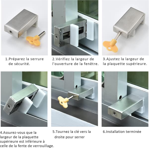 2 stk. dørrammesikkerhedslås i aluminiumlegering til skydevinduer,