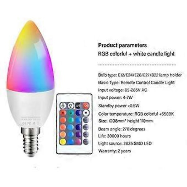 6000k LED RGB-lampa Spotlight Glödlampa 3-5w E12 E14 E26 E27 B22 Smarta Glödlampor Fjärrkontroll Glödlampor Dimbar Heminredning (Som visas 1)