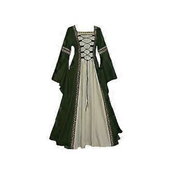 Middelalder Retro Hoff Prinsesse Cosplay Kostyme Lang Kjole Elegant Heks (L Grønn)