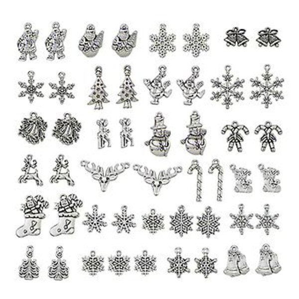 50 st Antique Silver Blandade Jul Charm Berlocker Smycken Tillverkning DIY Fynd