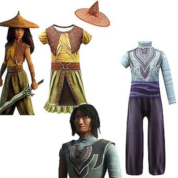 Baby Pige Kjole Raya Og Den Sidste Drages Cosplay Sommer Tegneserie Fødselsdagsfest Prinsesse Kjoler Børnetøj (120(5-6y) 80351brown-hat)