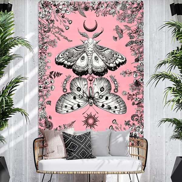 Sommerfugl Gobelin Boho Møl Gobelin Blomster Planter Gobeliner