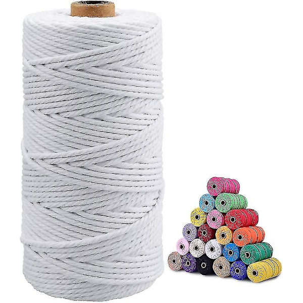 3 mm Makramé-snöre Kompatibla Hantverk 100 m Beige Bomull Makramé Hantverkssnöre Rep Kompatibel Vägg Hängande Växt Hängare Stickning.4MMx100M.Vit