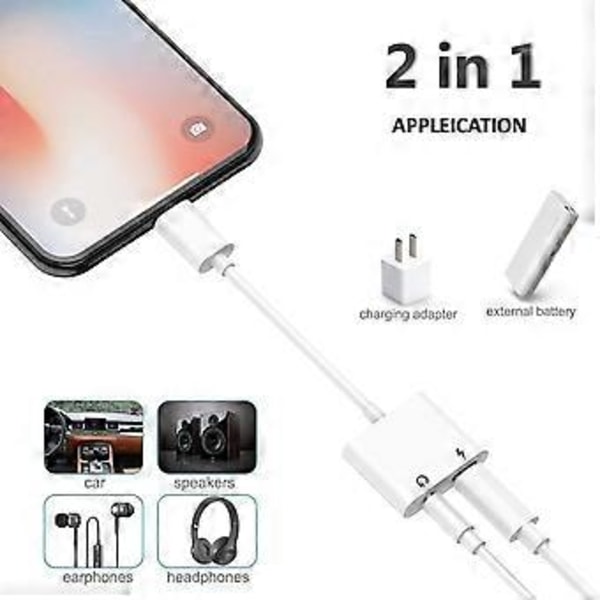 [Apple MFi-sertifisert] Hodetelefonadapter for iPhone, 2 i 1 Lightning til 3,5 mm hodetelefon og laderkontakt Dongle AUX lydadapter Kompatibel med iPho