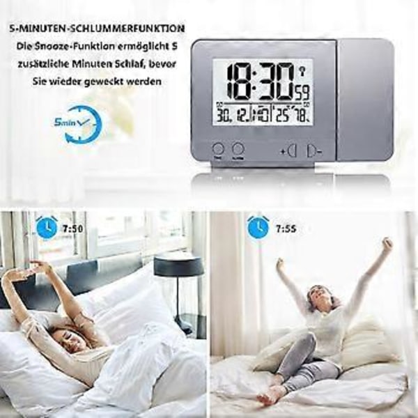 Projektionsväckarklocka med USB, Batteribackup, 180 Display