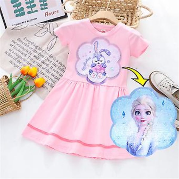 4-8 År Pige Børn Tegneseriefigurer Tema Prinsesse Kjole Shorts Ærme Sommer Fødselsdagsfest Vendbar Pailletter Kjole (4-5 År Pink)