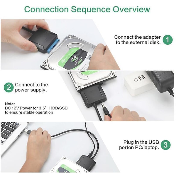 Usb Sata, Sata till Usb Sata-hårddiskadapterkabel för 3,5/2,5 tum Hdd/ssd Stöd Uasp för bärbar dator