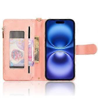 Læderetui med lynlåslomme og 2 stropper til iPhone 16 (Style B)