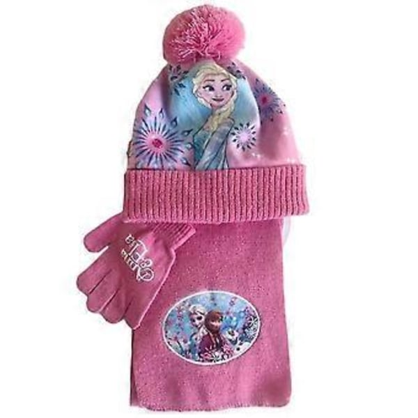 Jenter Barn Frozen Elsa Anna Minnie Pom Strikket Lue Skjerf Hansker 3 stk/sett -NMAOV( A)